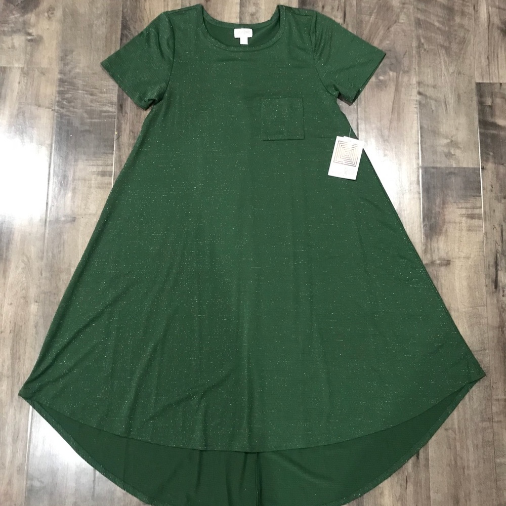 LuLaRoe Green w/ Metallic Silver Pinstripe Carly